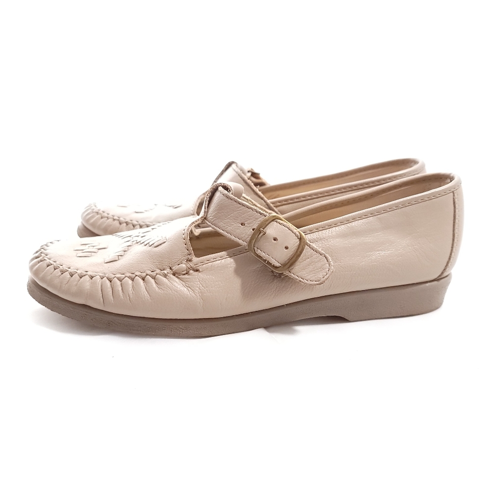 Softspots Leather Mary Jane Weaved Loafer Beige Cottage Core Sz 6.5 - Picture 3 of 9